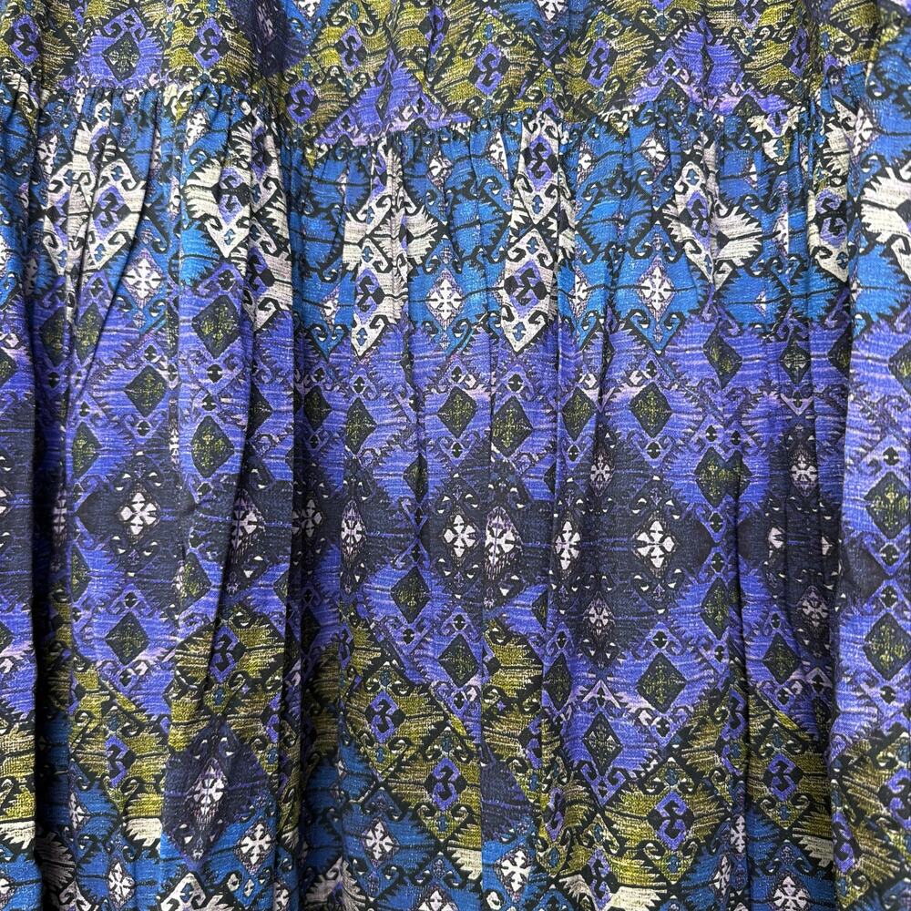 NWT Ro's Garden Frilly Midi Boho Folk Hippie Gypsy Skirt Lachen Blue Purple XS - Picture 3 of 5